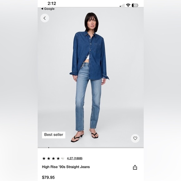 GAP 90s High Rise Straight Denim Jeans Medium Blue Indigo Wash Sz 28/6 Short NEW - Picture 3 of 13